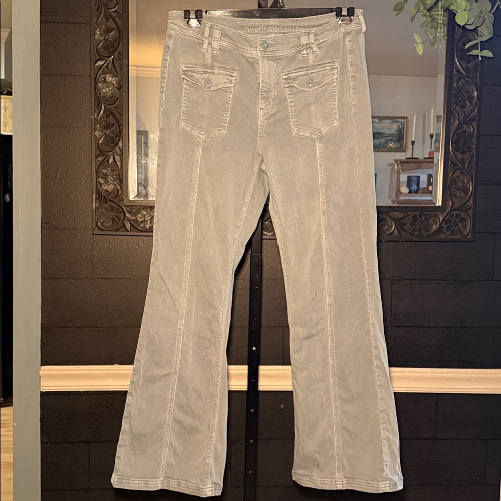 American Eagle Outfitters Stretch blue/Gray Pants low rise relaxed flare 12